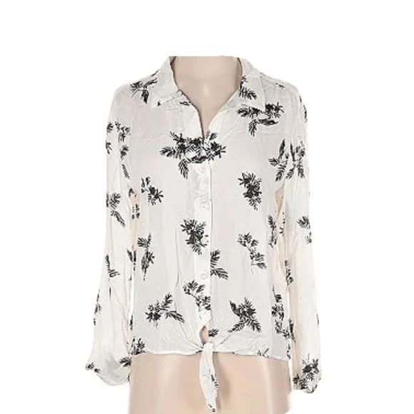 Cloth & Stone Beach White Black Palm Floral Print Long Sleeve Button Up Shirt - Picture 1 of 7